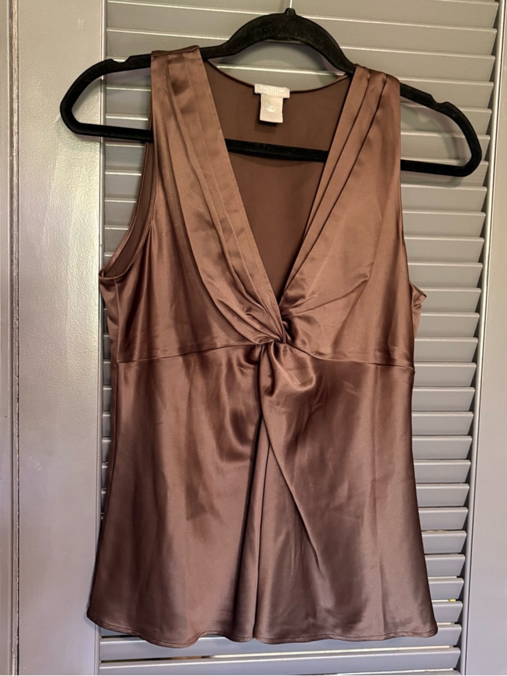 Ann Taylor Petites Sleeveless Twist-Front Top - Deep Brown